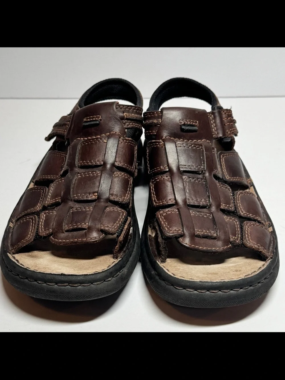 Vintage Skechers Kids Sz 5 Dark Brown Leather Fisherman-Style Sandals 90s